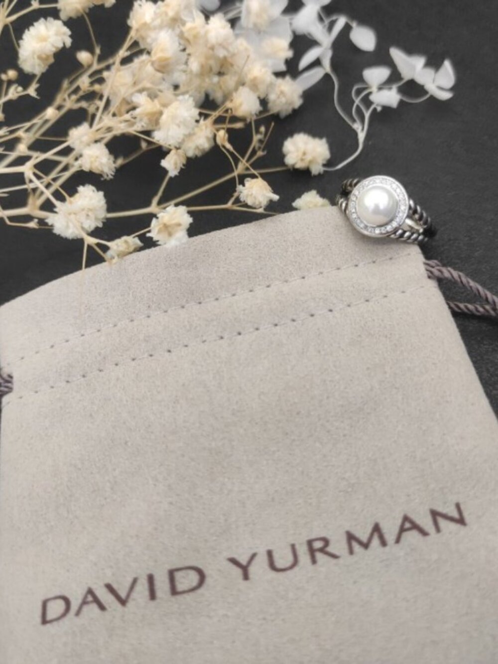 🖤🖤🖤David Yurman Round Diamond Pearl Ring, Size: 6-7-8-9 - Picture 4 of 5